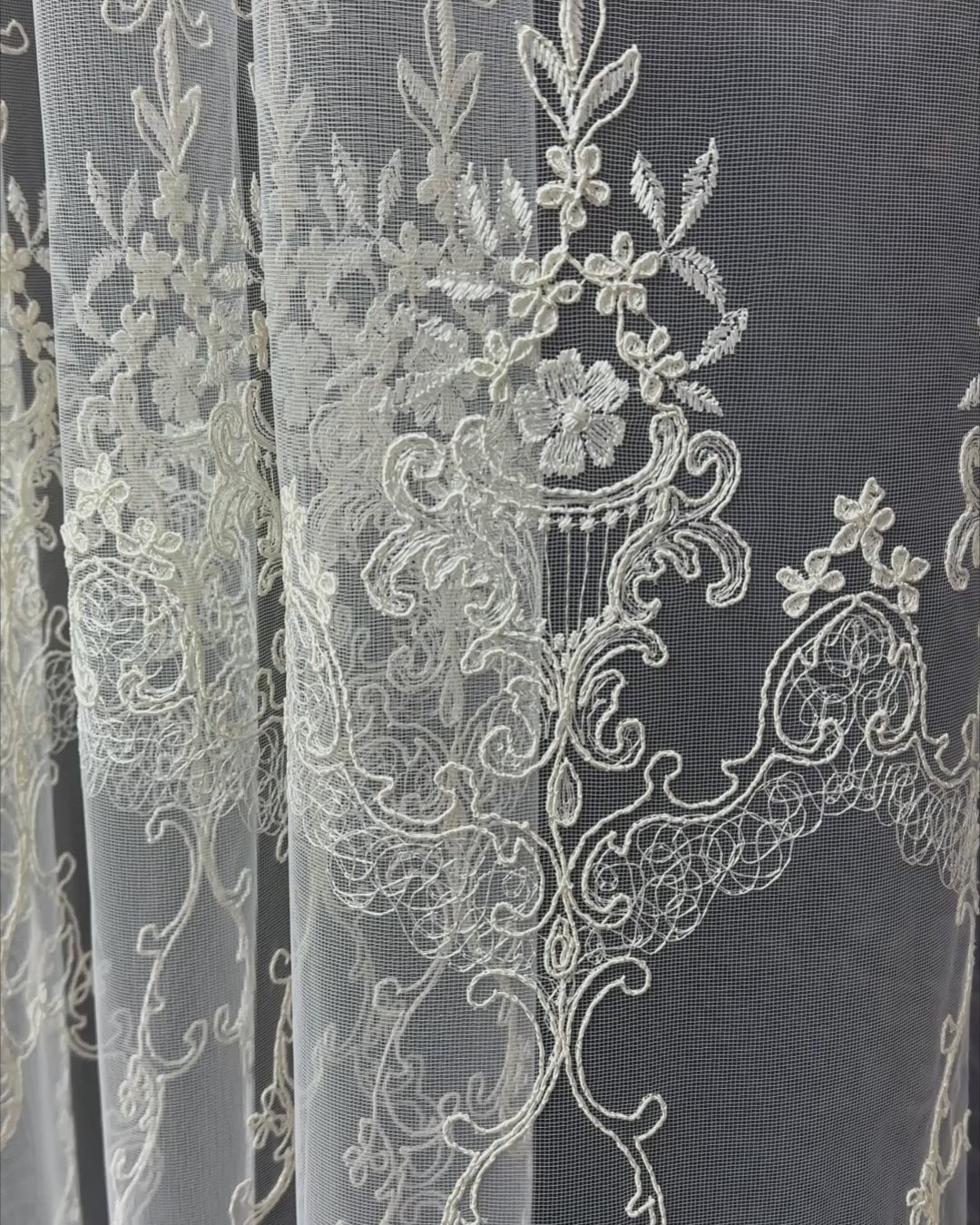 Off-White Sheer Lace Curtains with Embroidery Luxury