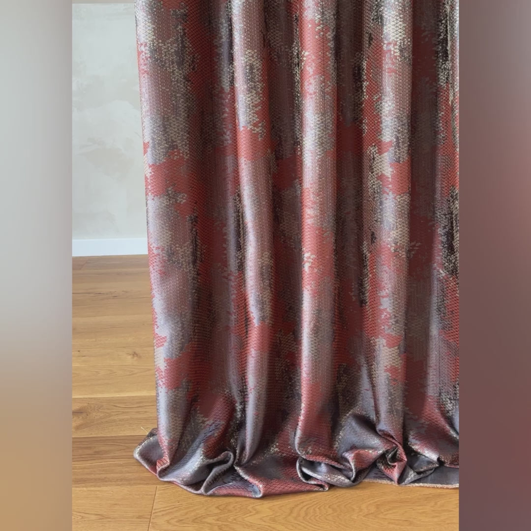 Window Curtains Custom Jacquard, Modern and Sleek Geometric Patterned in Rust Color