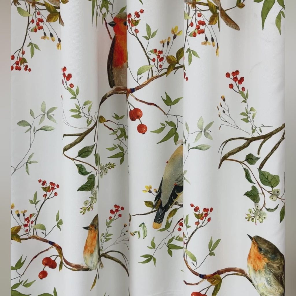 Curtains with Cute Watercolor Birds Pattern, Custom Nursery Curtain Panel