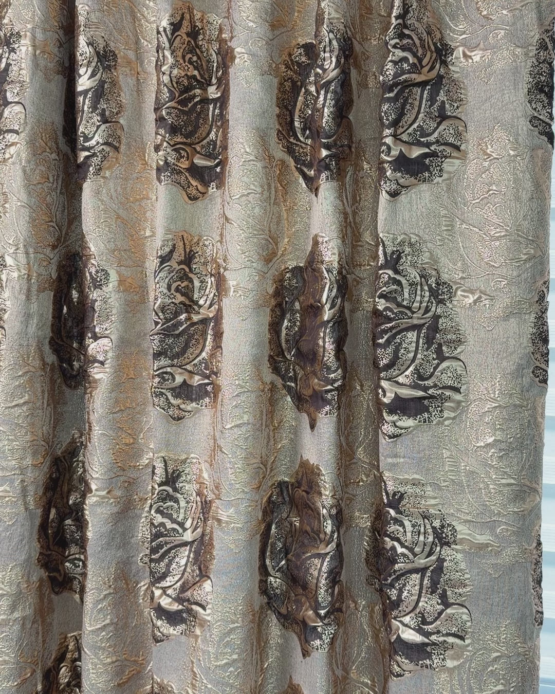 Elegant Vintage Floral Curtains | Custom Gray & Gold Dark Academia Drapes