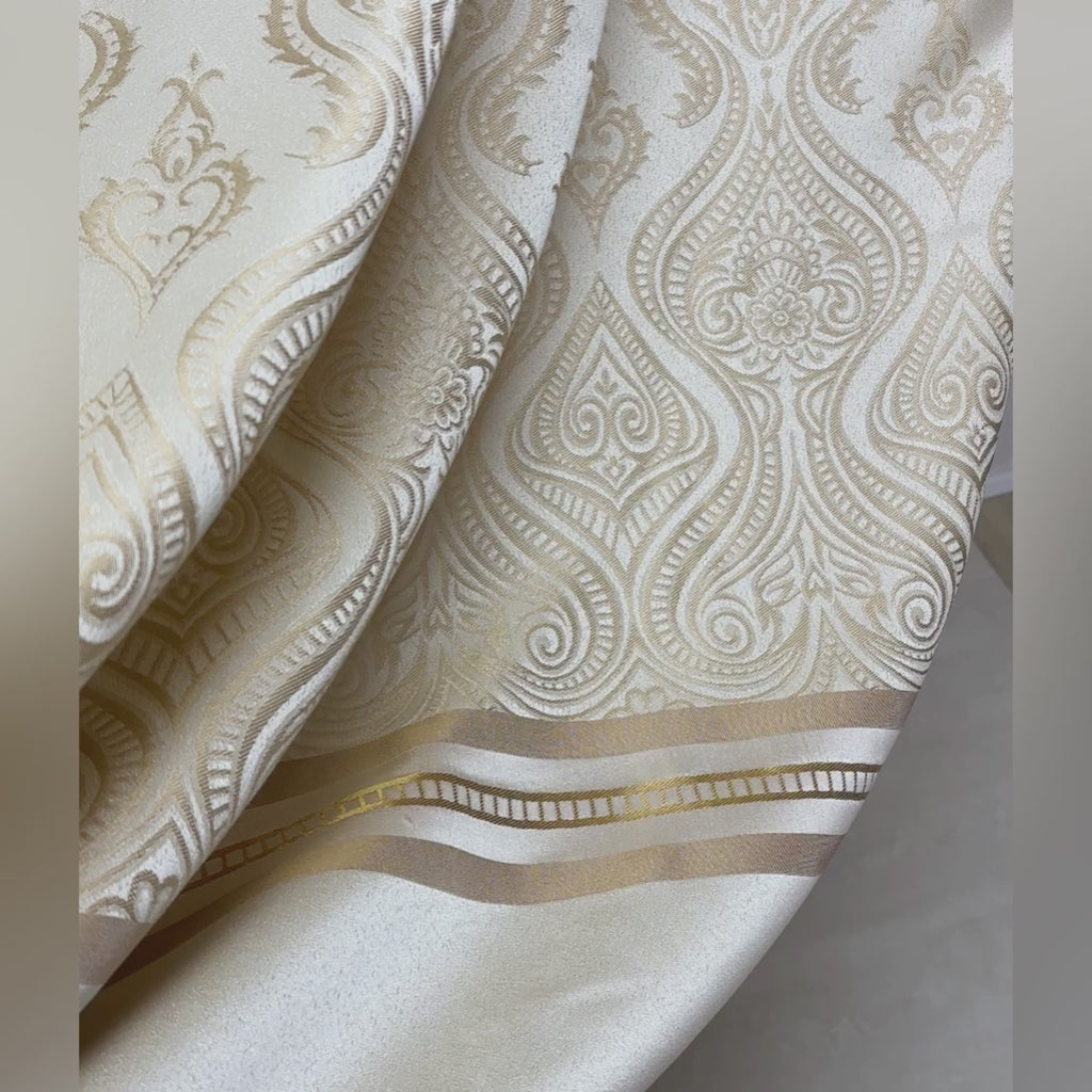 Custom Curtains Cream Striped with Damask Pattern