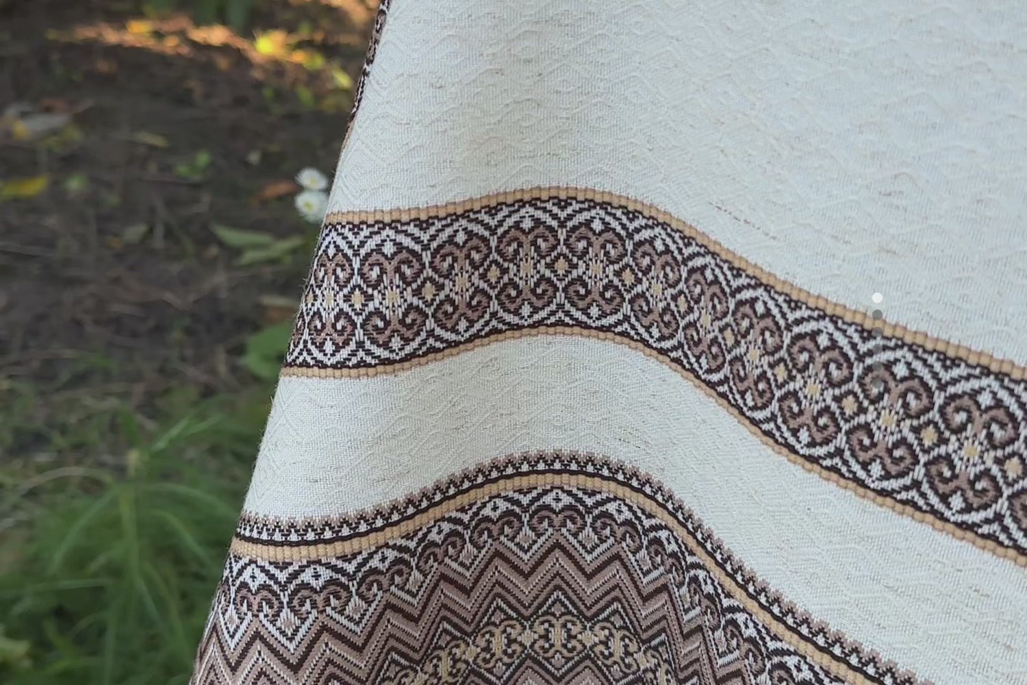 Ukrainian Linen Tablecloth with Vintage Embroidery - Rustic Ethnic Decor