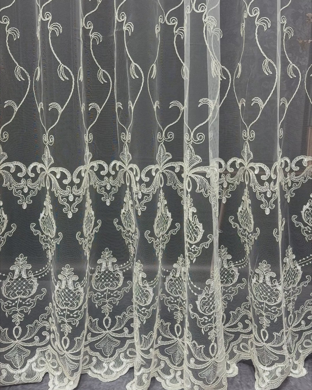 Luxury European Style Off-White Sheer Lace Curtains with Embroidery 