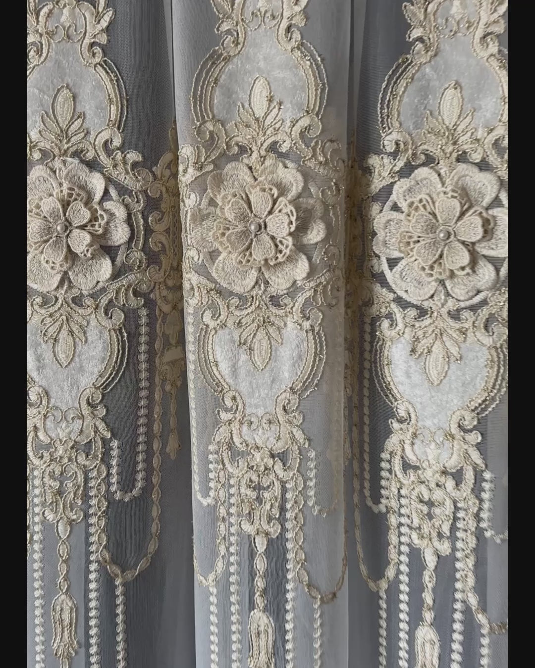 Lace Sheer Curtains Arabic with Rich Gold Embroidery, Custom Luxury Vintage Doorway