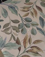 Linen Tablecloth Waterproof Wipeable, Botanical Leaf Table Cover, Cottage Style