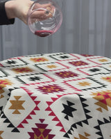 Cotton Tablecloth Waterproof Wipeable, Southwestern Aztec Geometric Table Cover in Red, Mustard and Black