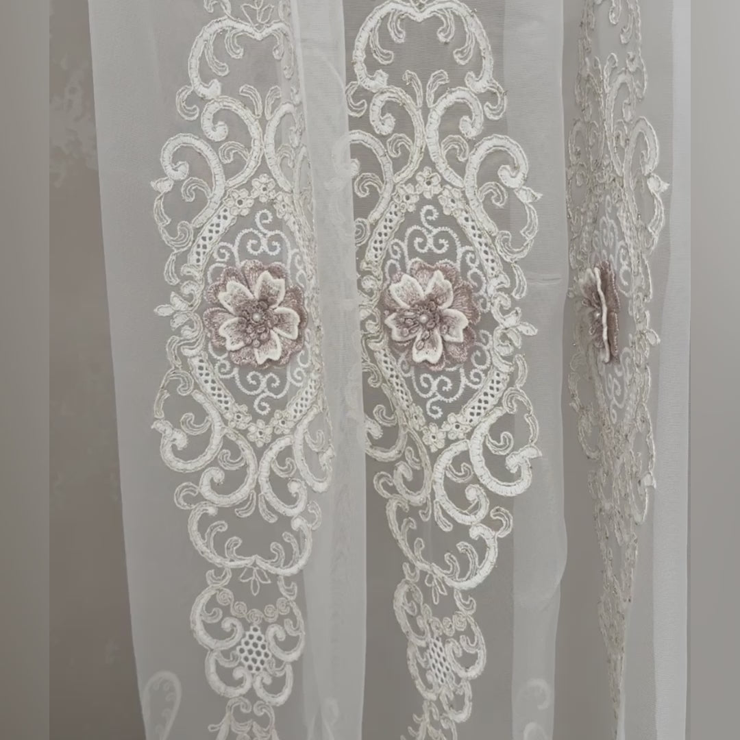 Curtains Lace Embroidered Elegant Victorian Vintage Style with 3D Flowers