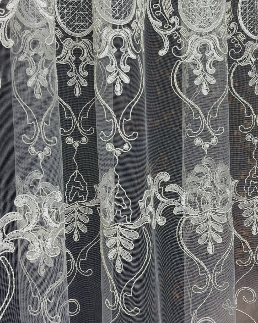 Off-White Sheer Lace Curtains with Embroidery 