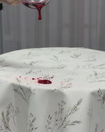 Linen Tablecloth Waterproof Wipeable, Botanical Floral Table Cover, Cottage Style