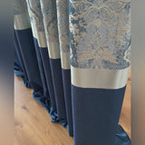 Damask Curtains for Bohemian Home Décor in Royal Blue Color with Gold Stripes