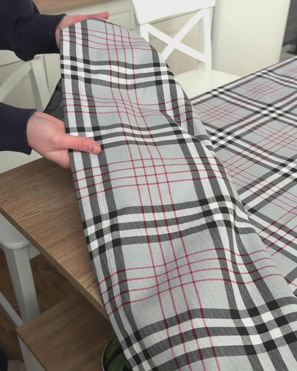 Waterproof Classic British Style Linen Gingham Tablecloth, Gray Plaid