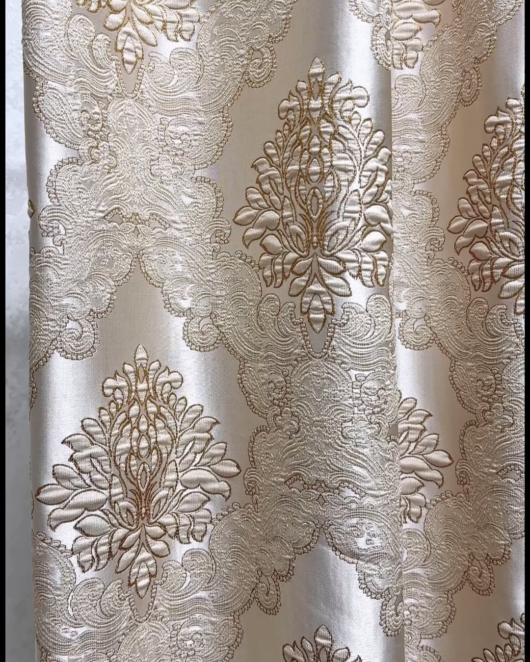 Jacquard Damask Curtains for Living Room, Ivory Gold, Custom Made in Vintage Victorian Style