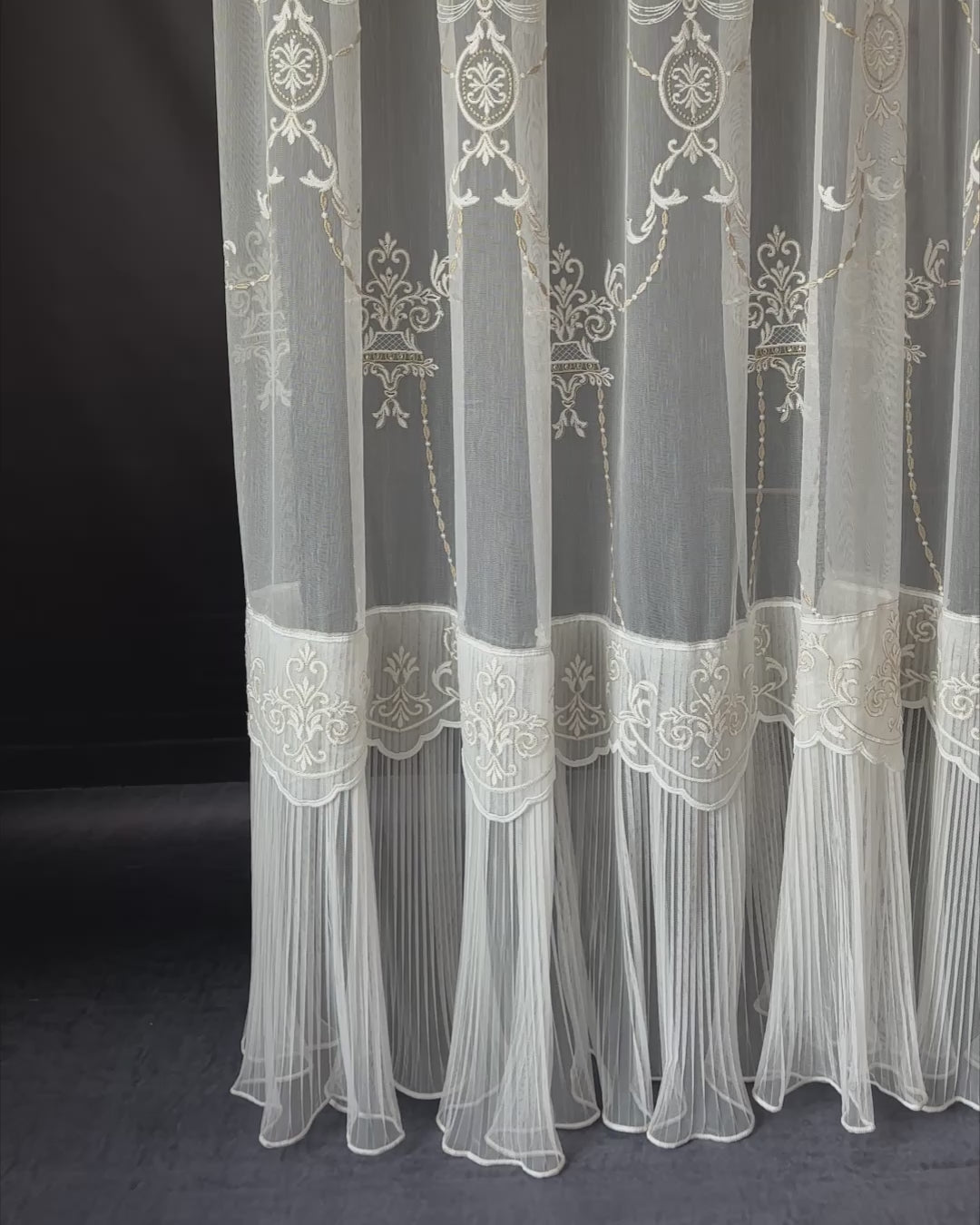 Rich Damask Ruffled Voile Living Room Tulle