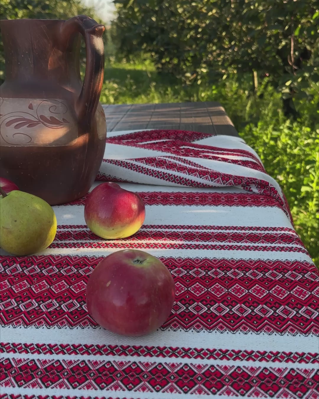 Handmade Custom Linen Tablecloth with Red Ukrainian Embroidery
