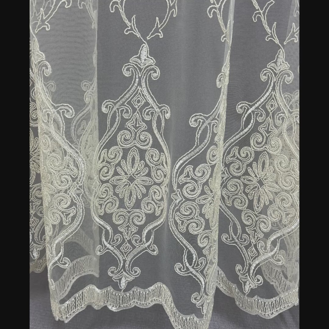 Off-White Sheer Lace Curtains with Embroidery