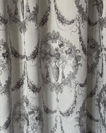Luxury silver gray Victorian damask jacquard curtains with floral pattern and elegant textured fabric