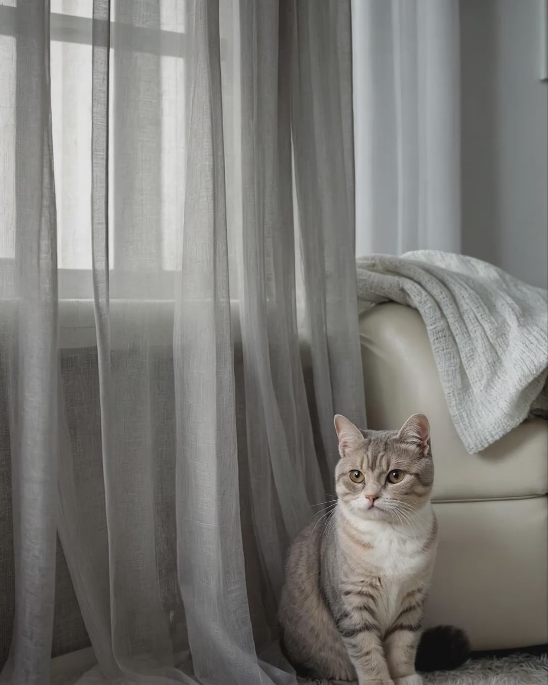 Scratch Resistant, Anti Claw Cat Proof Sheer Curtains, Gray Pet Friendly Custom Tulle 