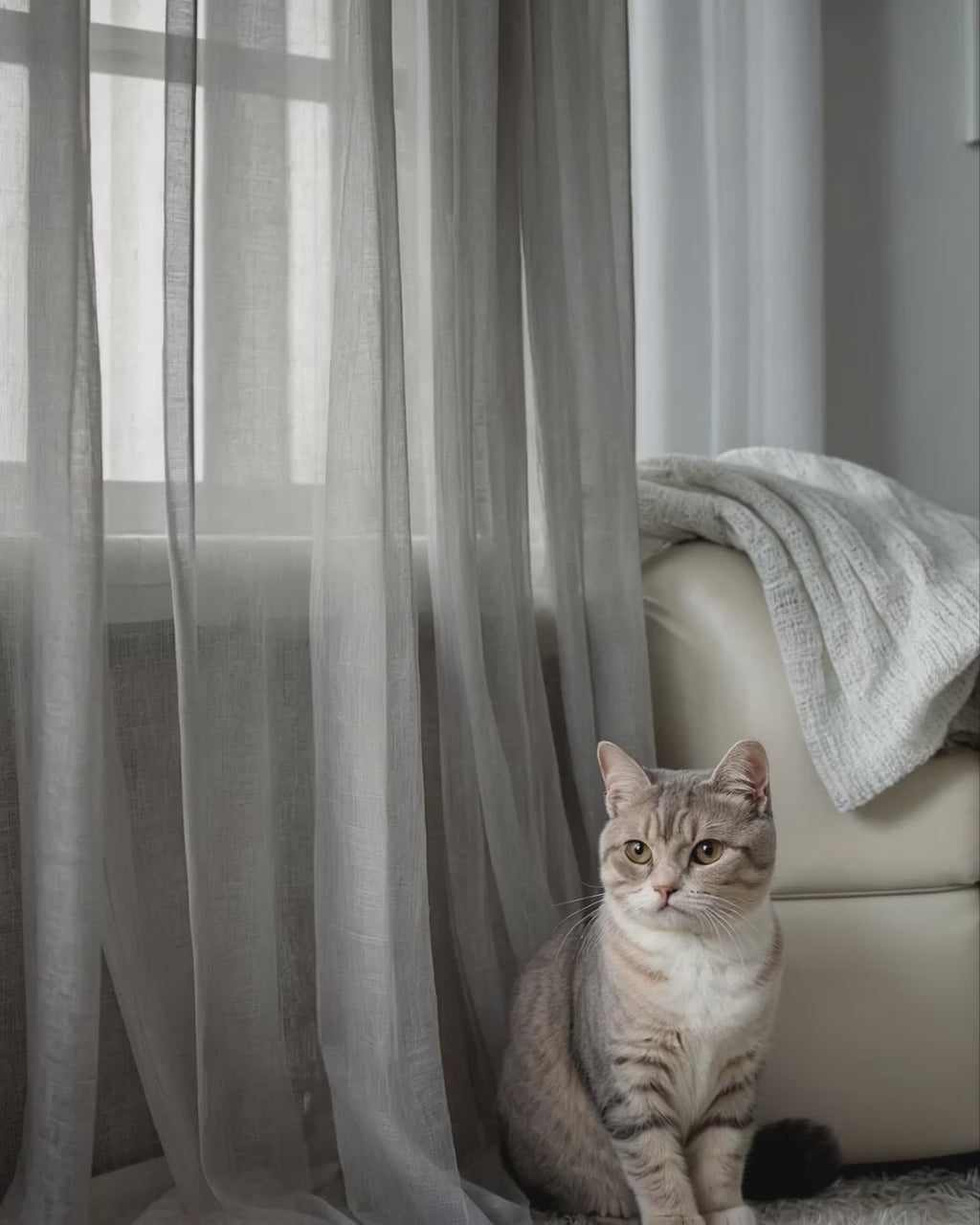 Scratch Resistant, Anti Claw Cat Proof Sheer Curtains, Gray Pet Friendly Custom Tulle 