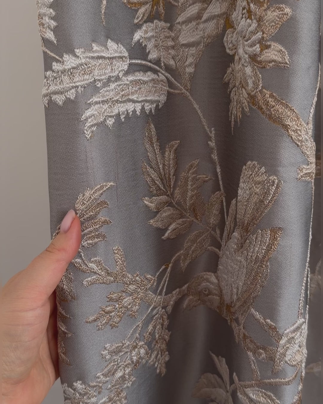 Window Curtains Custom Floral Bird Jacquard, Modern Gray Blackout Eyelet Drapery