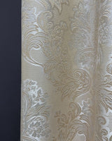 Ivory beige jacquard curtain fabric sample with floral damask texture