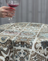 Custom Size Cotton Waterproof Wipeable Tablecloth, Spanish Azulejo Tile Design