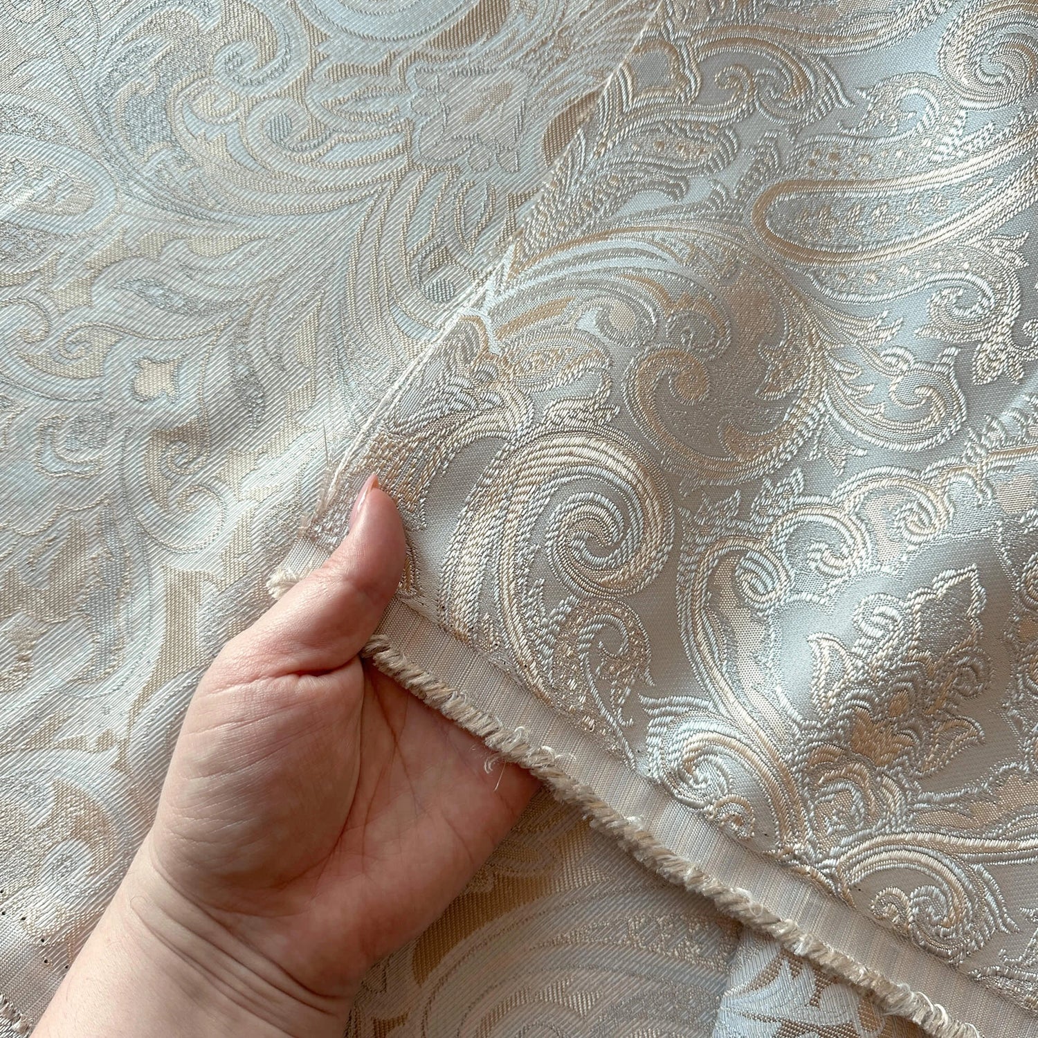 Paisley Curtains fabric Off White Jacquard 