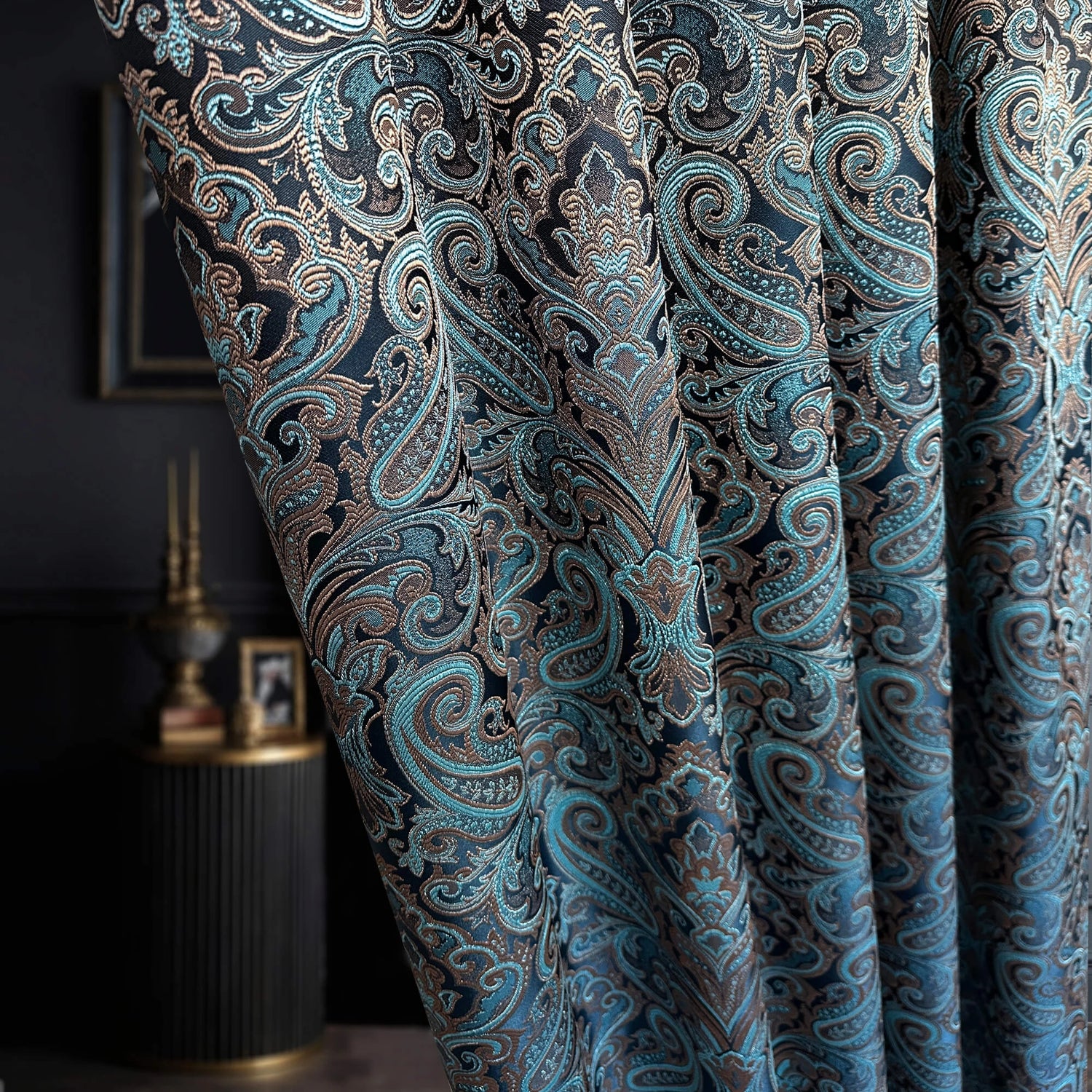 Curtains Paisley Turquoise Jacquard