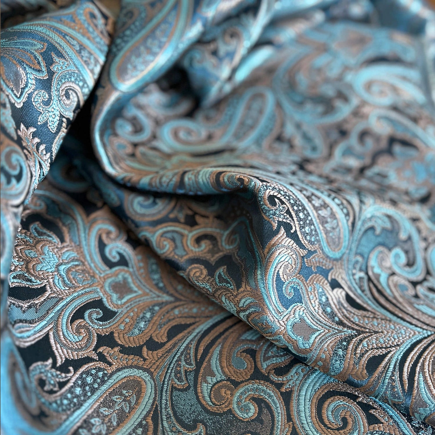 Curtains fabric Paisley Turquoise Jacquard