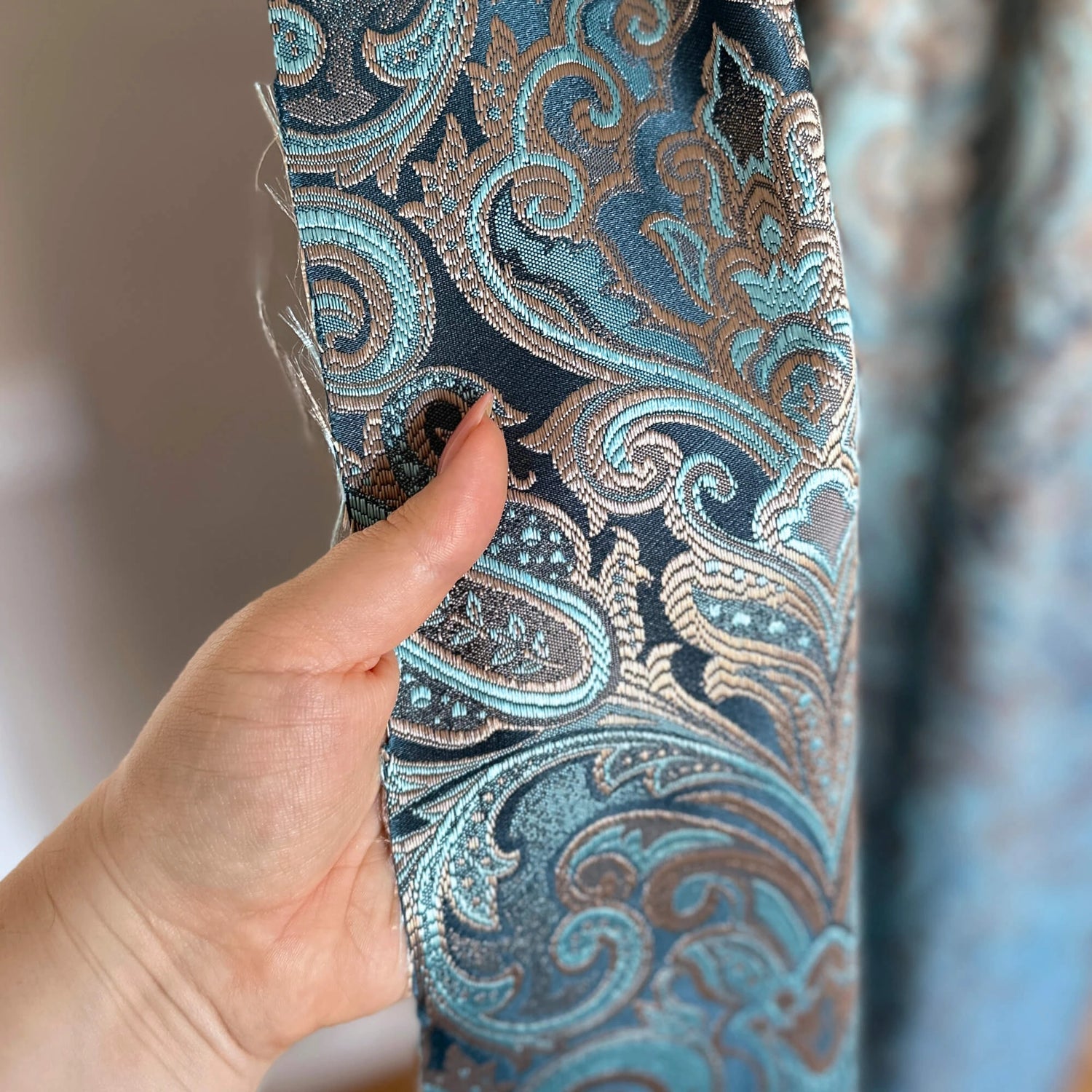 fabric for Curtains Paisley Turquoise Jacquard