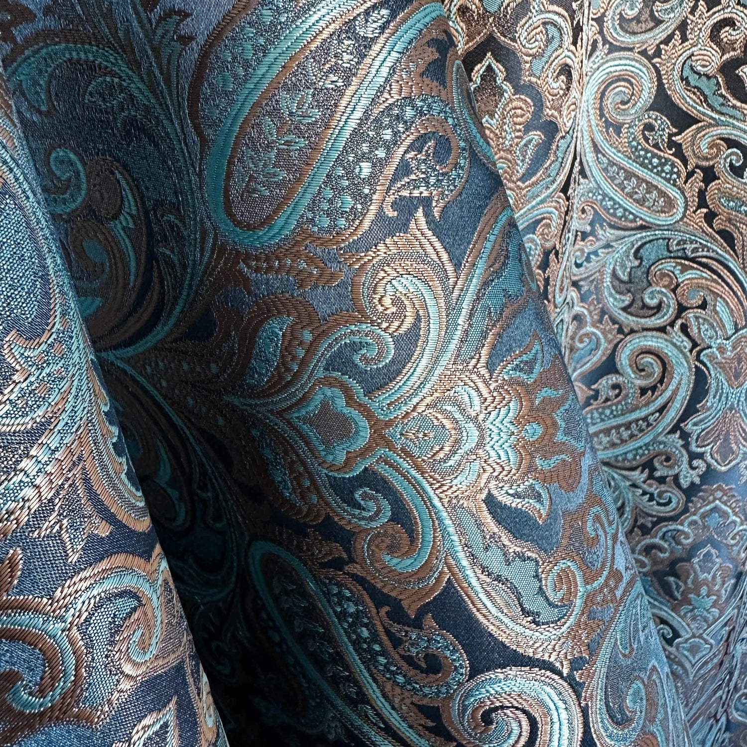 fabric for Curtains Paisley Turquoise Jacquard