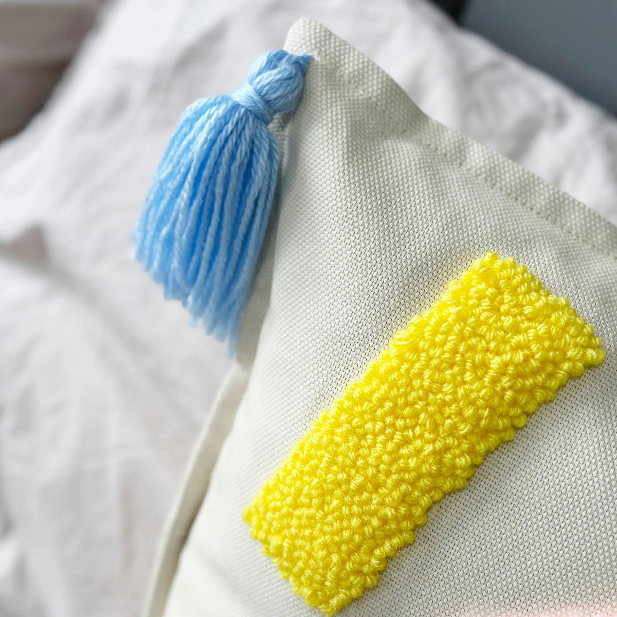 Pillow Cover with Tassels punch needle