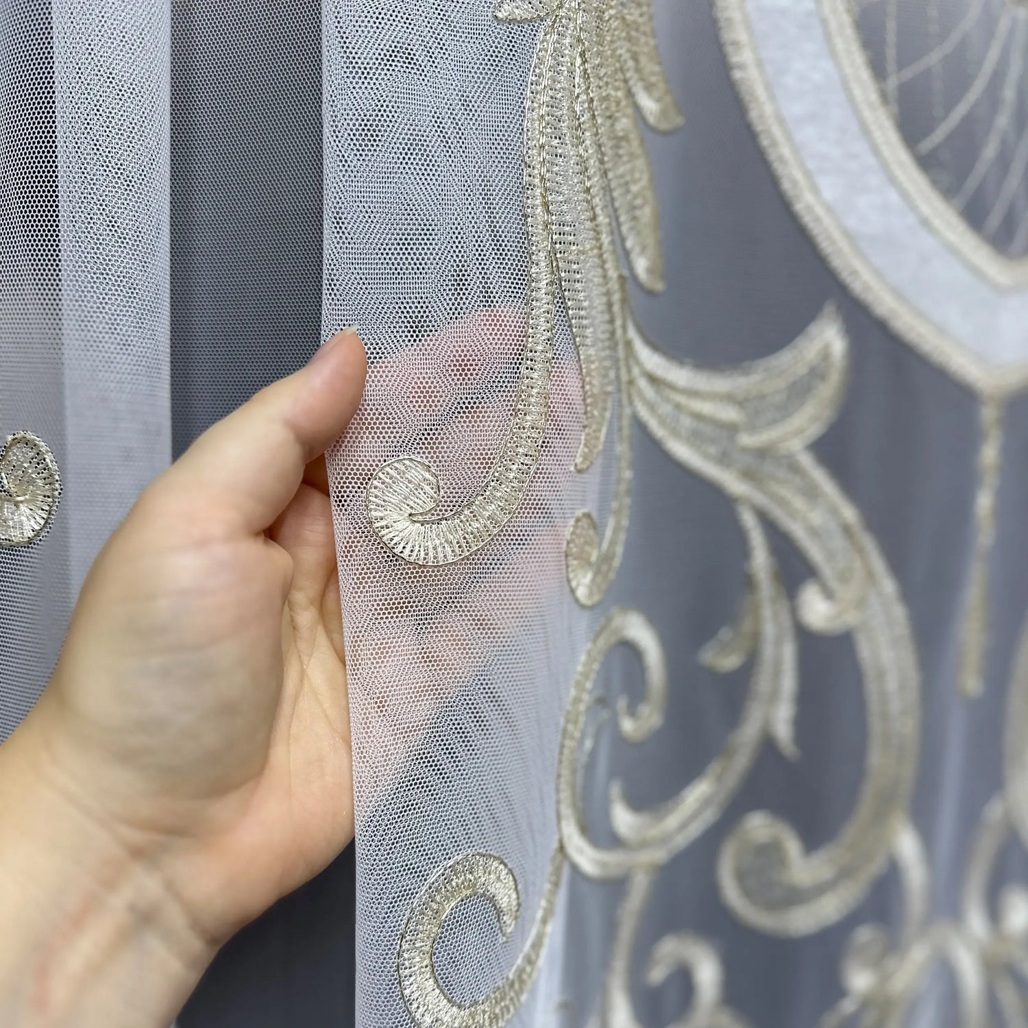 Luxury Vintage Damask Embroidered Sheer Curtains