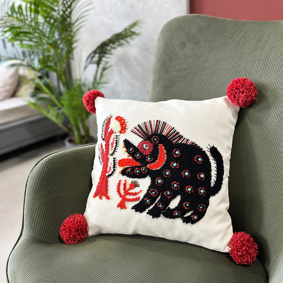 Handmade pilowcase with black animal