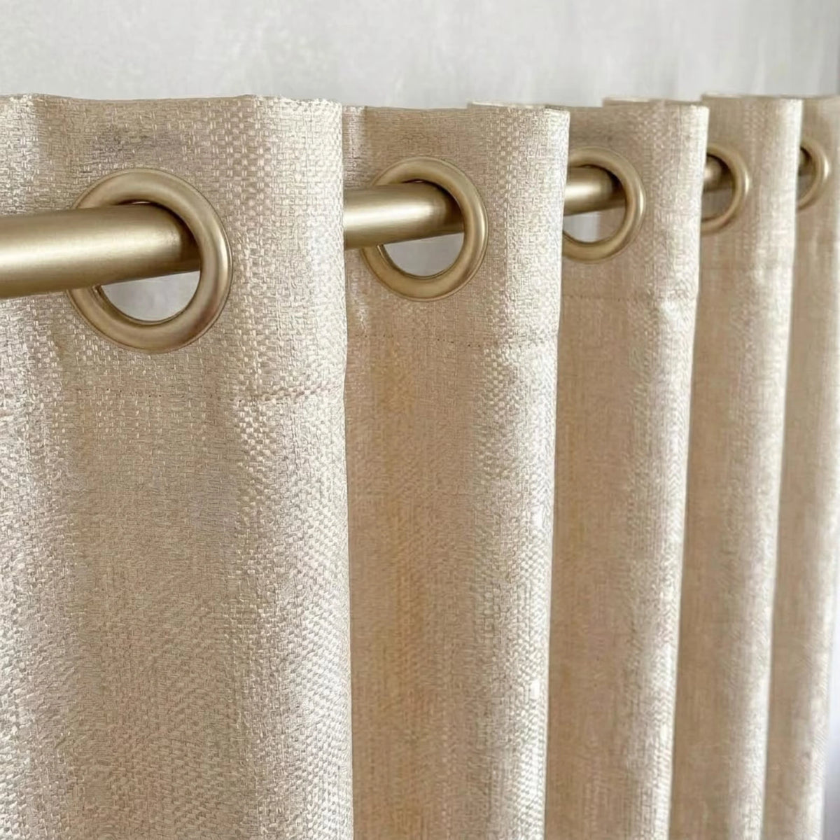Textured Jacquard Curtains, Neutral Cream Drapery for Elegant Living Room