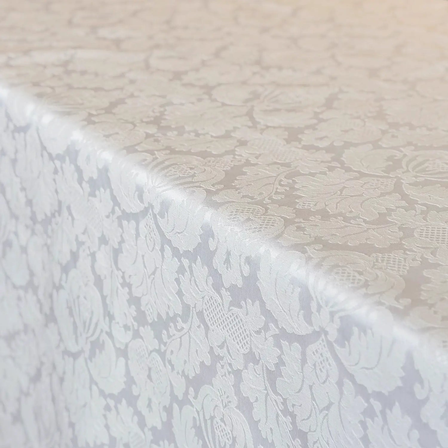 Luxury White Tablecloth Waterproof Wipeable, Linen Victorian Damask Table Cover