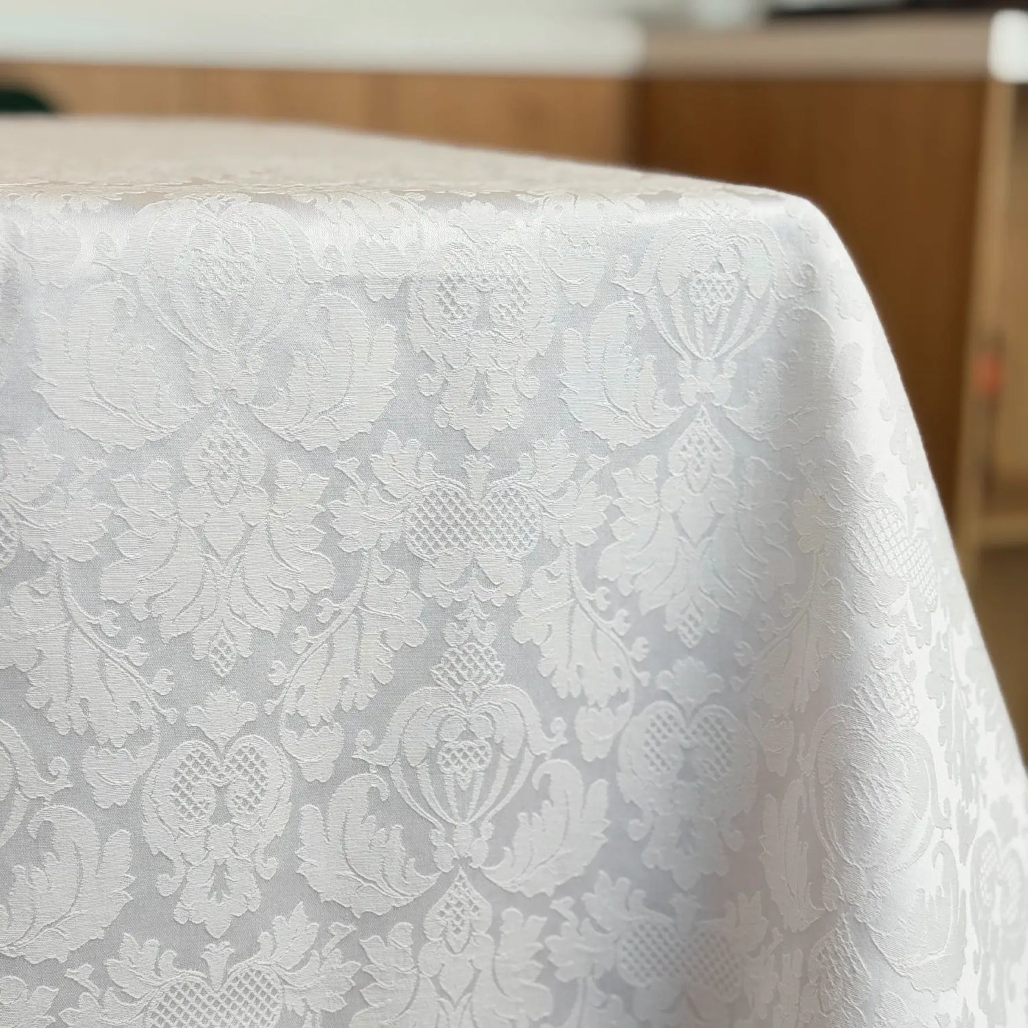 Luxury White Tablecloth Waterproof Wipeable, Linen Victorian Damask Table Cover