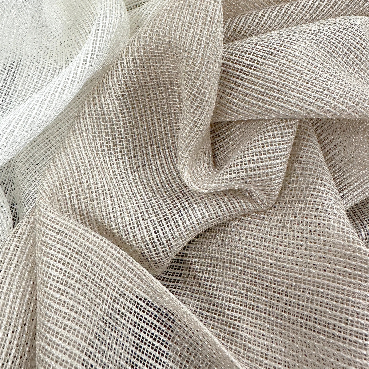 Mesh Sheer French Door Curtain – Textured Net Weave Sash Panel with Top & Bottom Rod Pockets