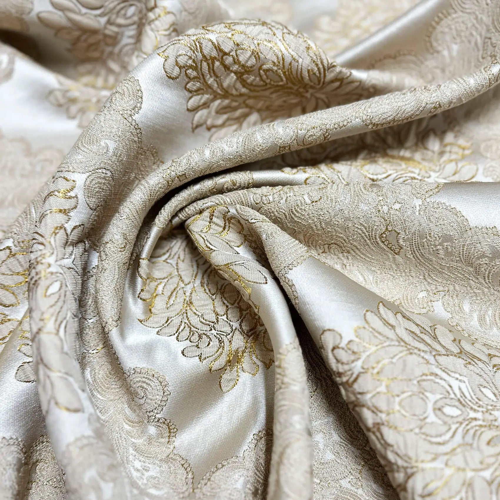 Jacquard Damask Curtains for Living Room, Ivory Gold, Custom Made in Vintage Victorian Style