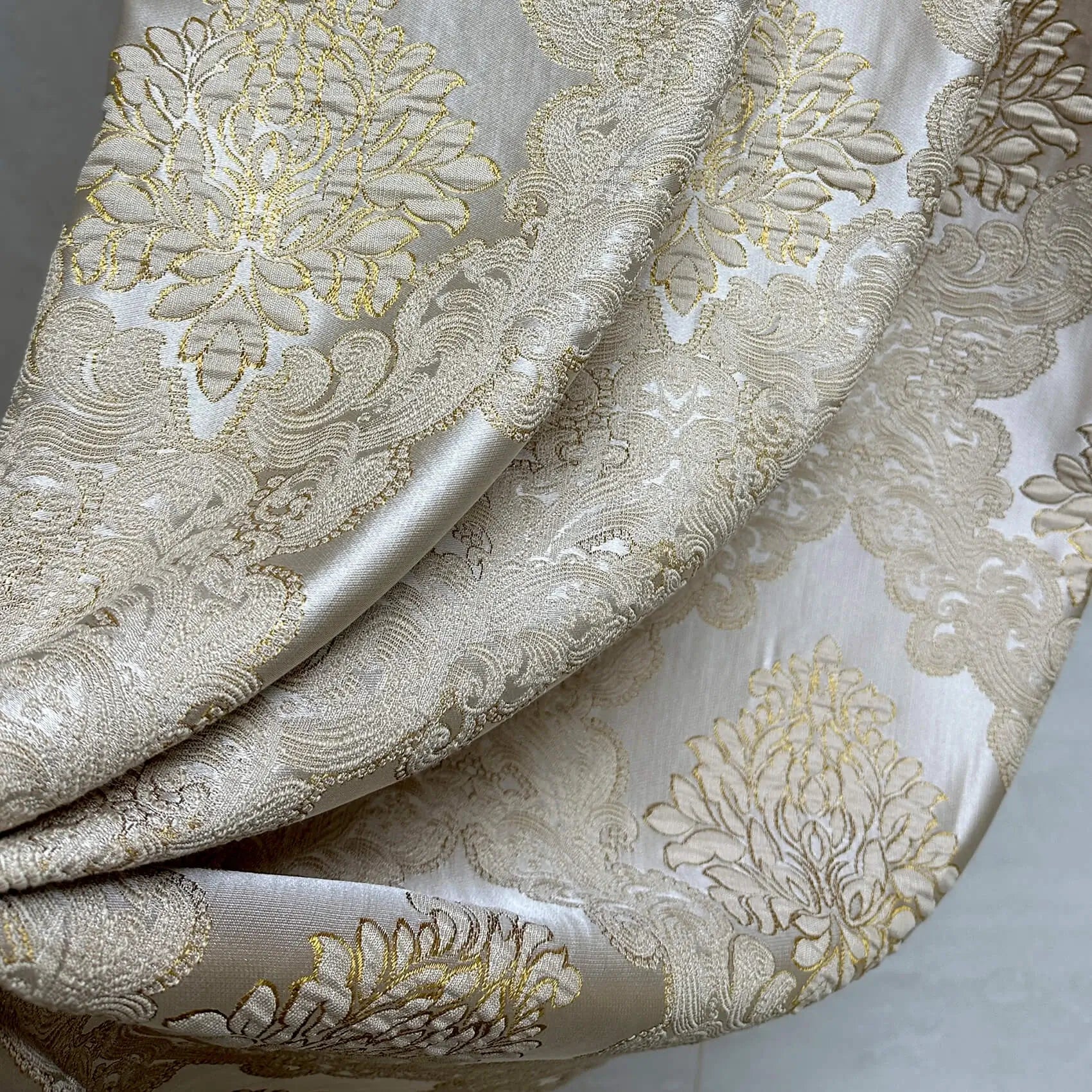 Jacquard Damask Curtains for Living Room, Ivory Gold, Custom Made in Vintage Victorian Style