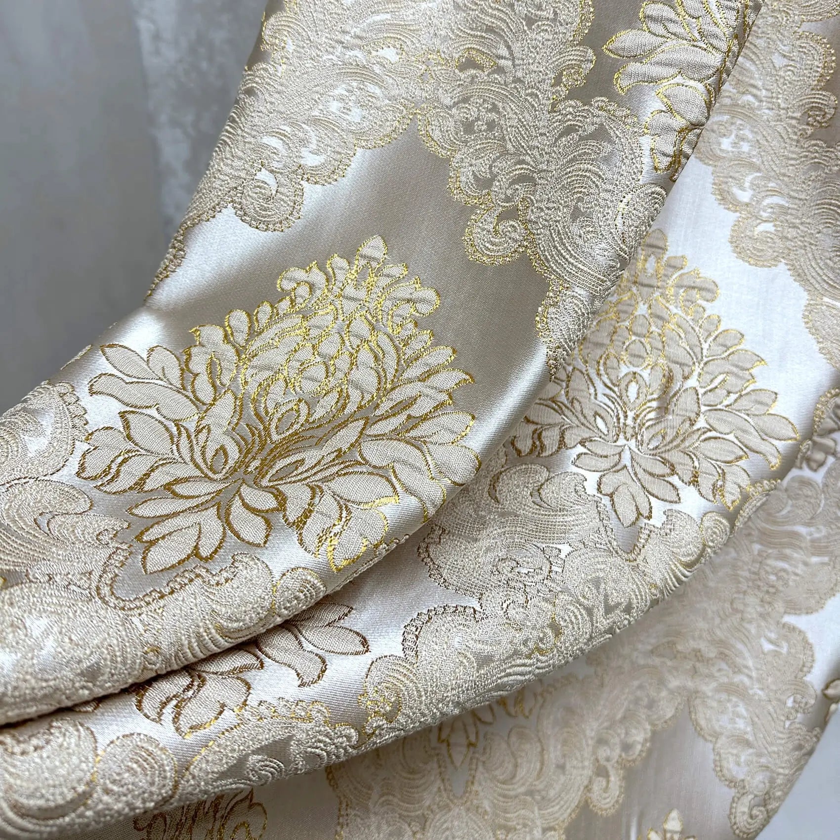Jacquard Damask Curtains for Living Room, Ivory Gold, Custom Made in Vintage Victorian Style