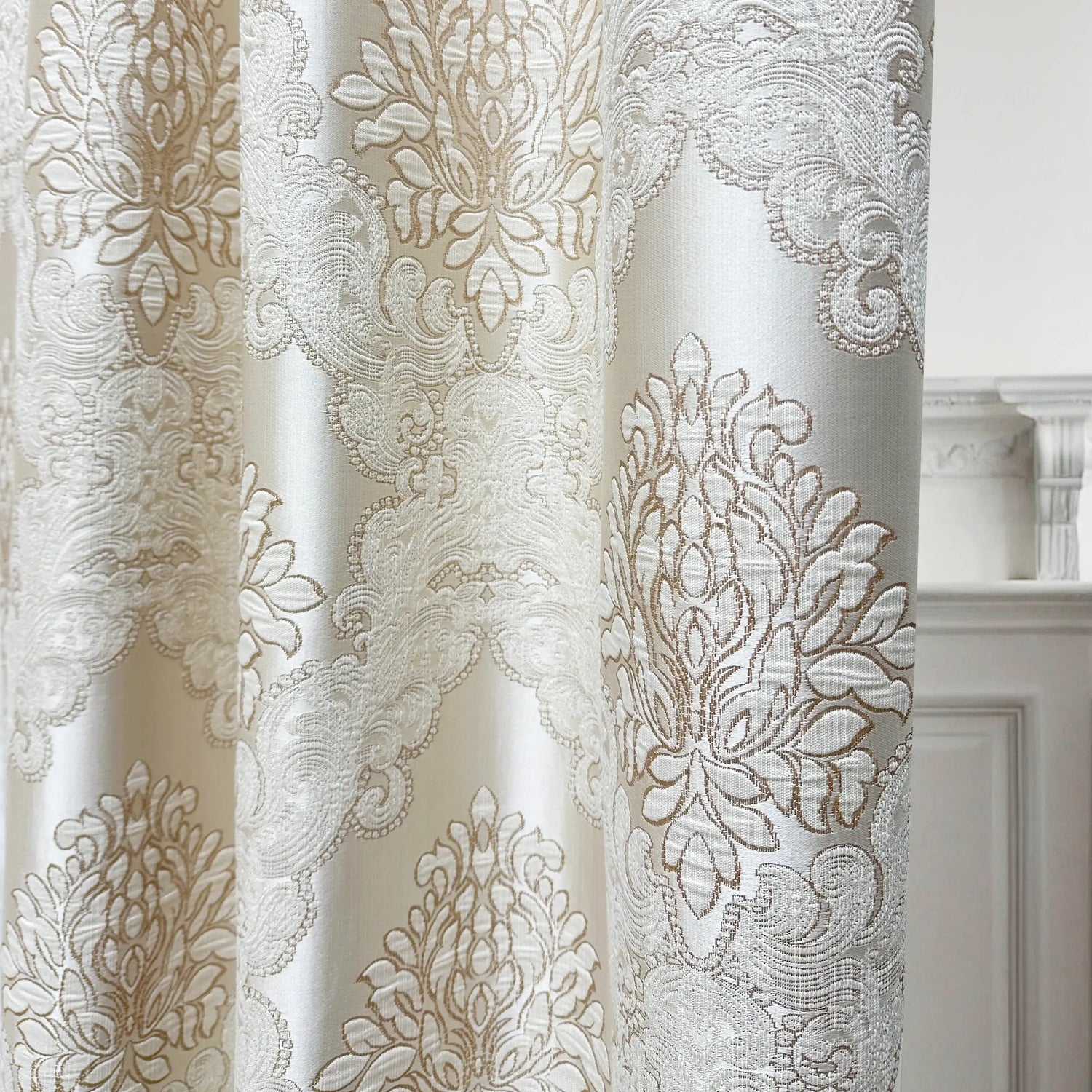 Jacquard Damask Curtains for Living Room, Ivory Gold, Custom Made in Vintage Victorian Style