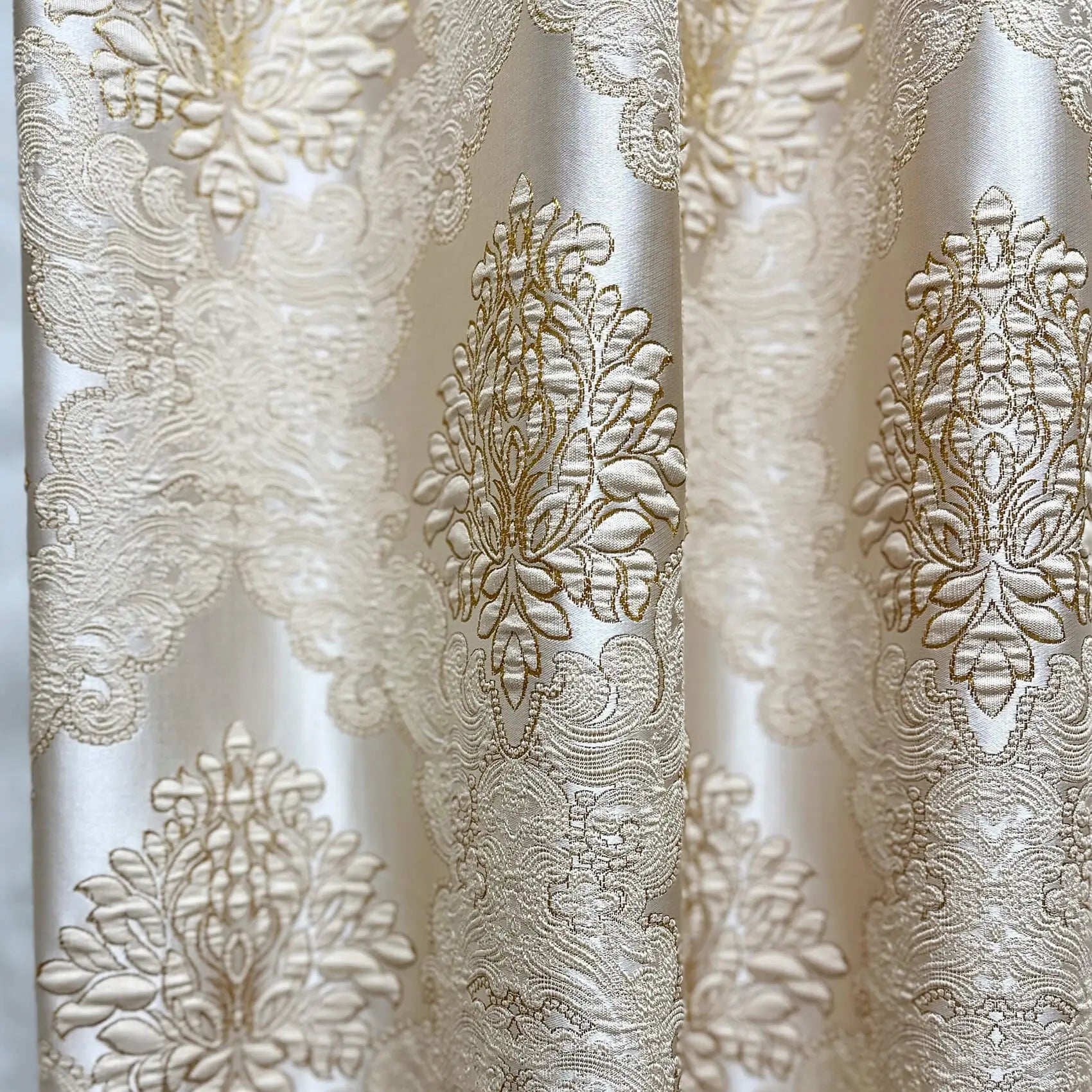 Jacquard Damask Curtains for Living Room, Ivory Gold, Custom Made in Vintage Victorian Style