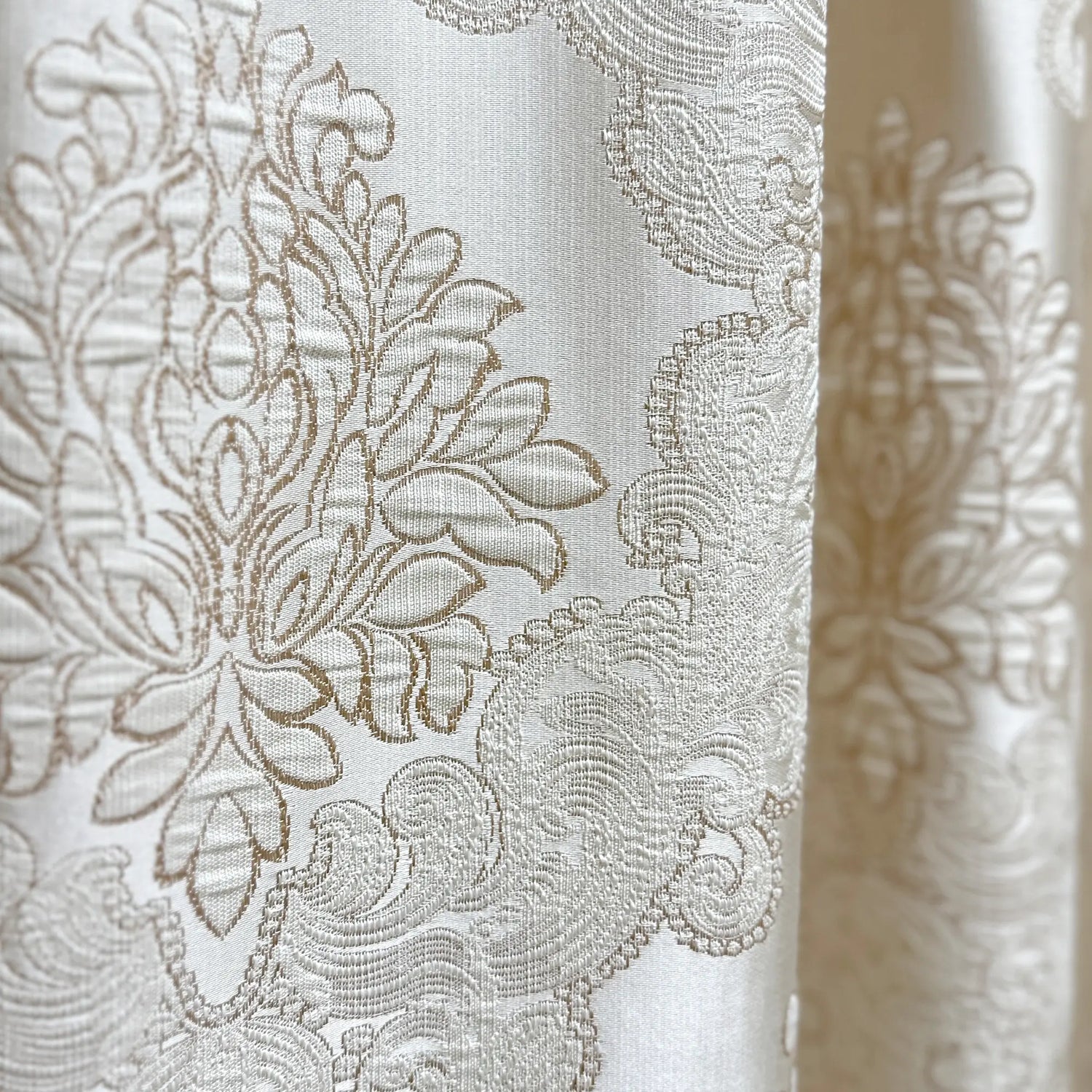 Jacquard Damask Curtains for Living Room, Ivory Gold, Custom Made in Vintage Victorian Style