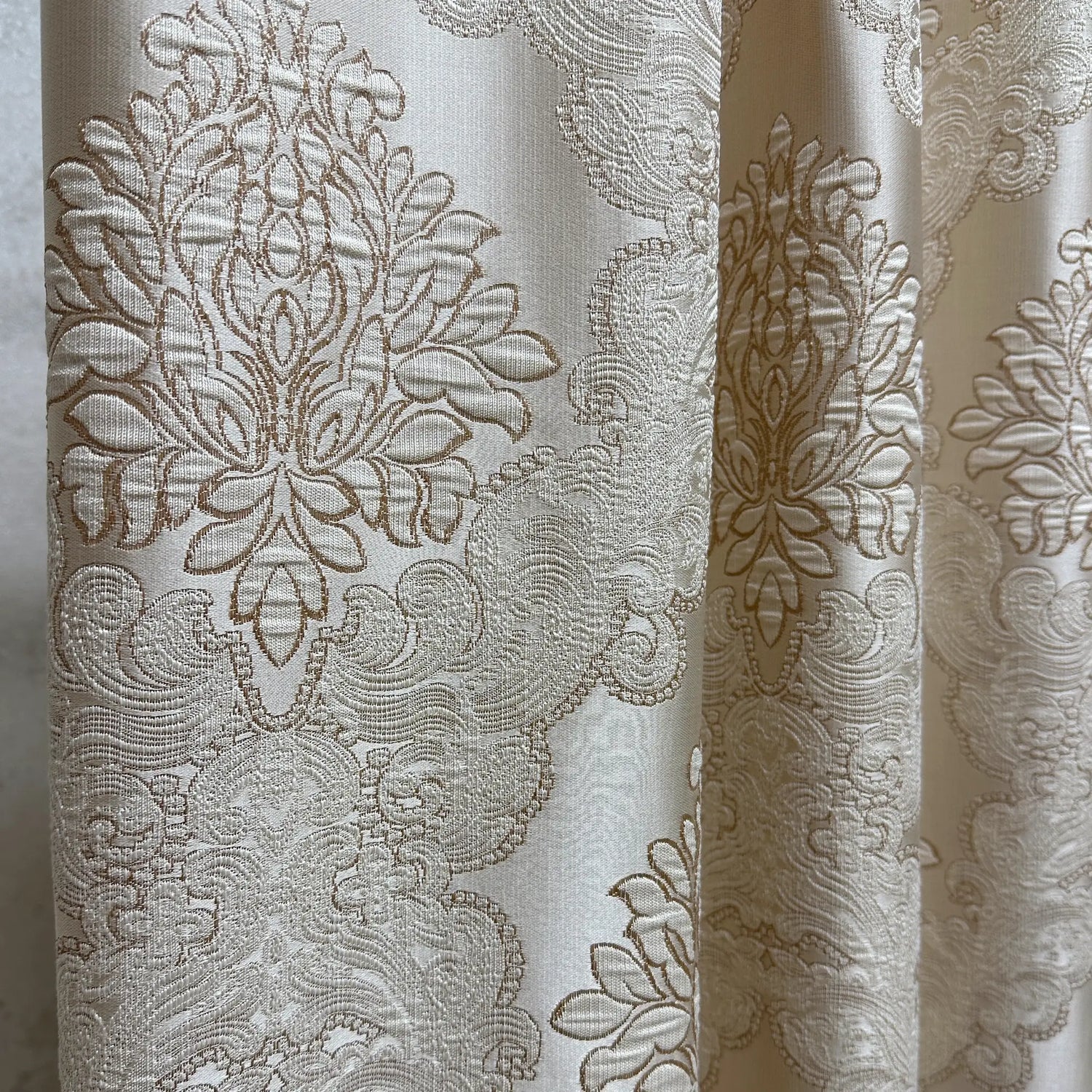 Jacquard Damask Curtains for Living Room, Ivory Gold, Custom Made in Vintage Victorian Style