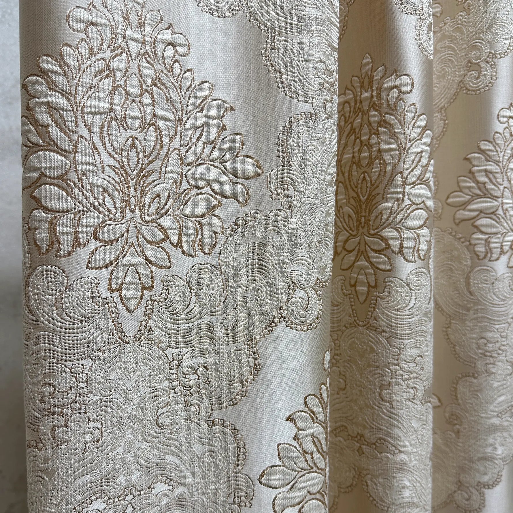 Jacquard Damask Curtains for Living Room, Ivory Gold, Custom Made in Vintage Victorian Style