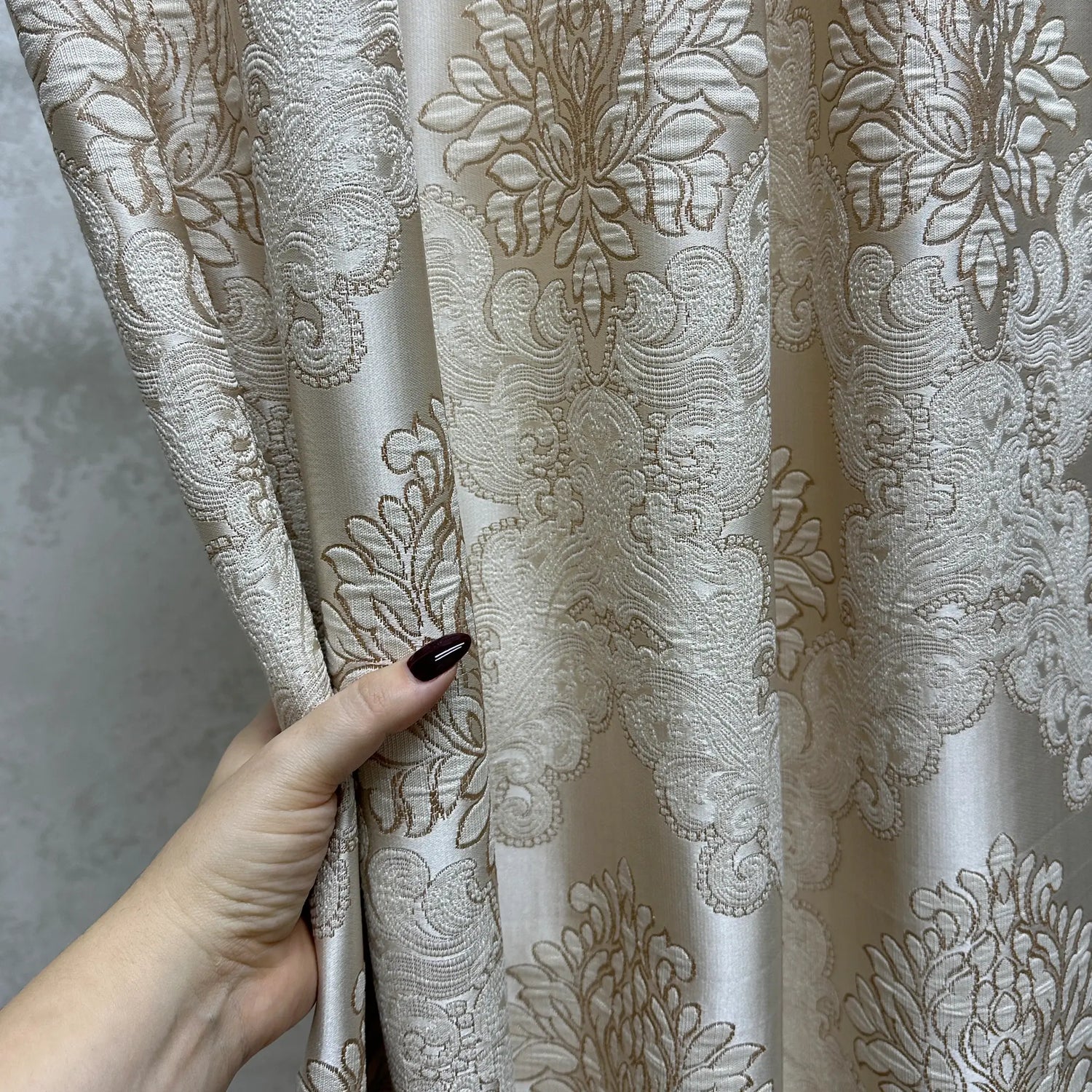 Jacquard Damask Curtains for Living Room, Ivory Gold, Custom Made in Vintage Victorian Style