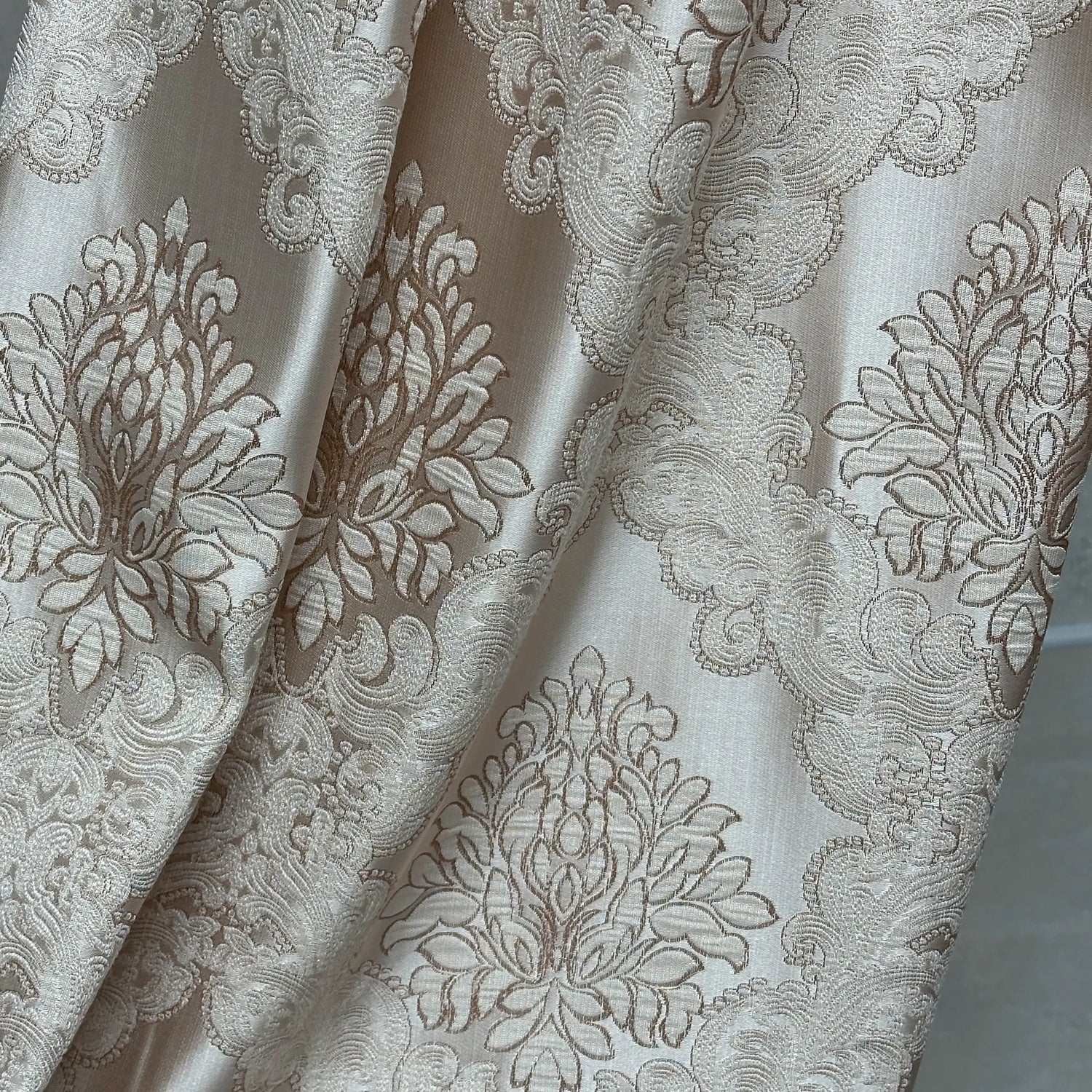 Jacquard Damask Curtains for Living Room, Ivory Gold, Custom Made in Vintage Victorian Style