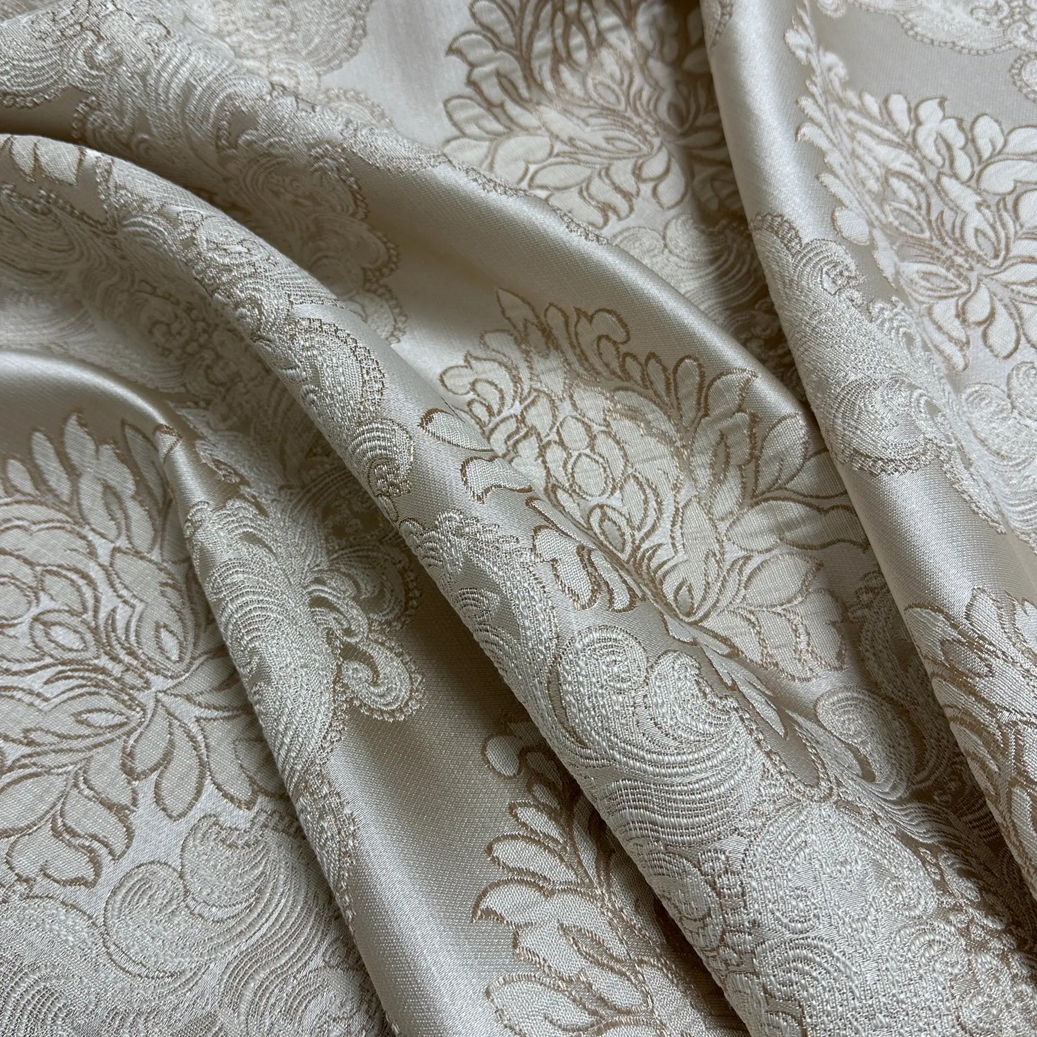 Jacquard Damask Curtains for Living Room, Ivory Gold, Custom Made in Vintage Victorian Style