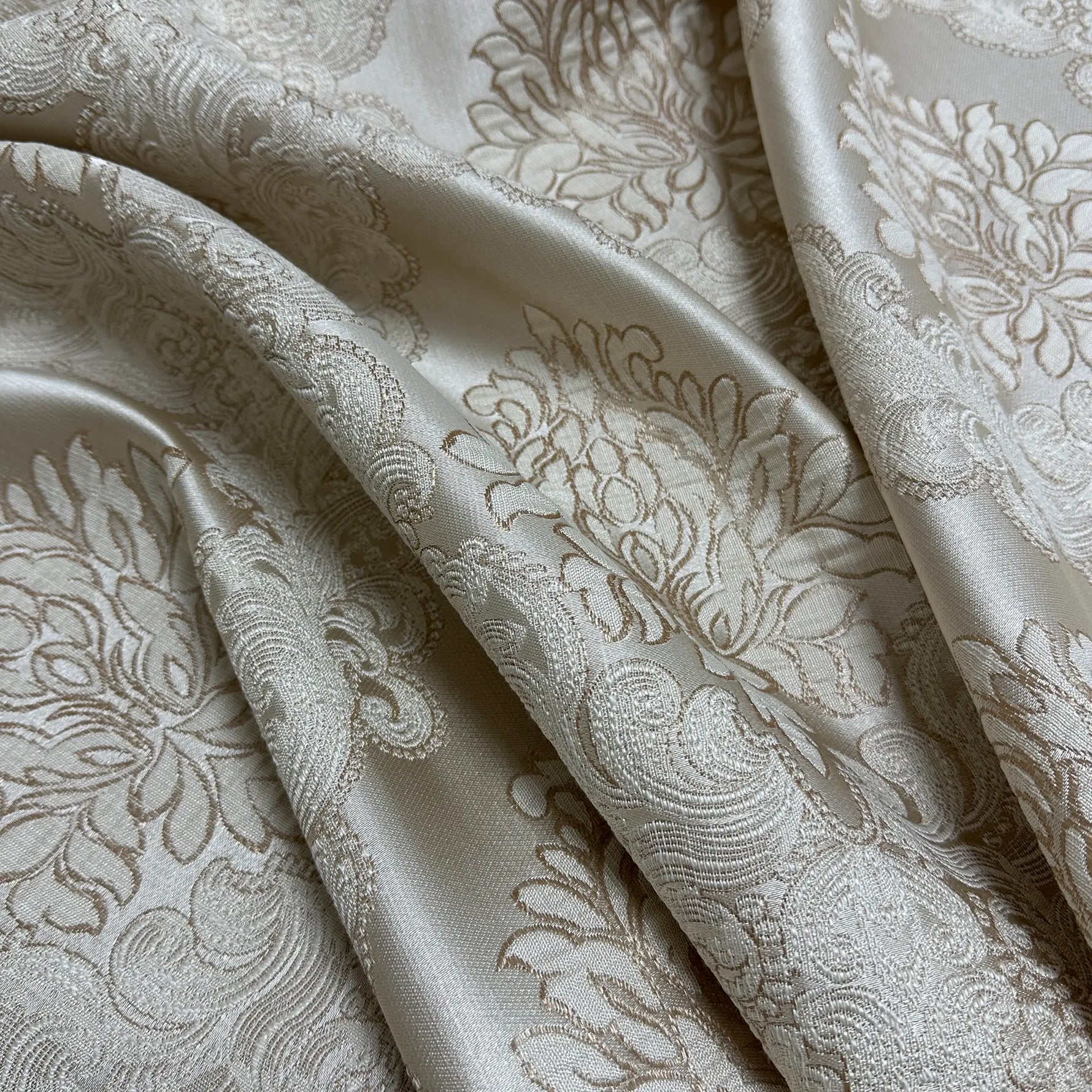 Jacquard Damask Curtains for Living Room, Ivory Gold, Custom Made in Vintage Victorian Style