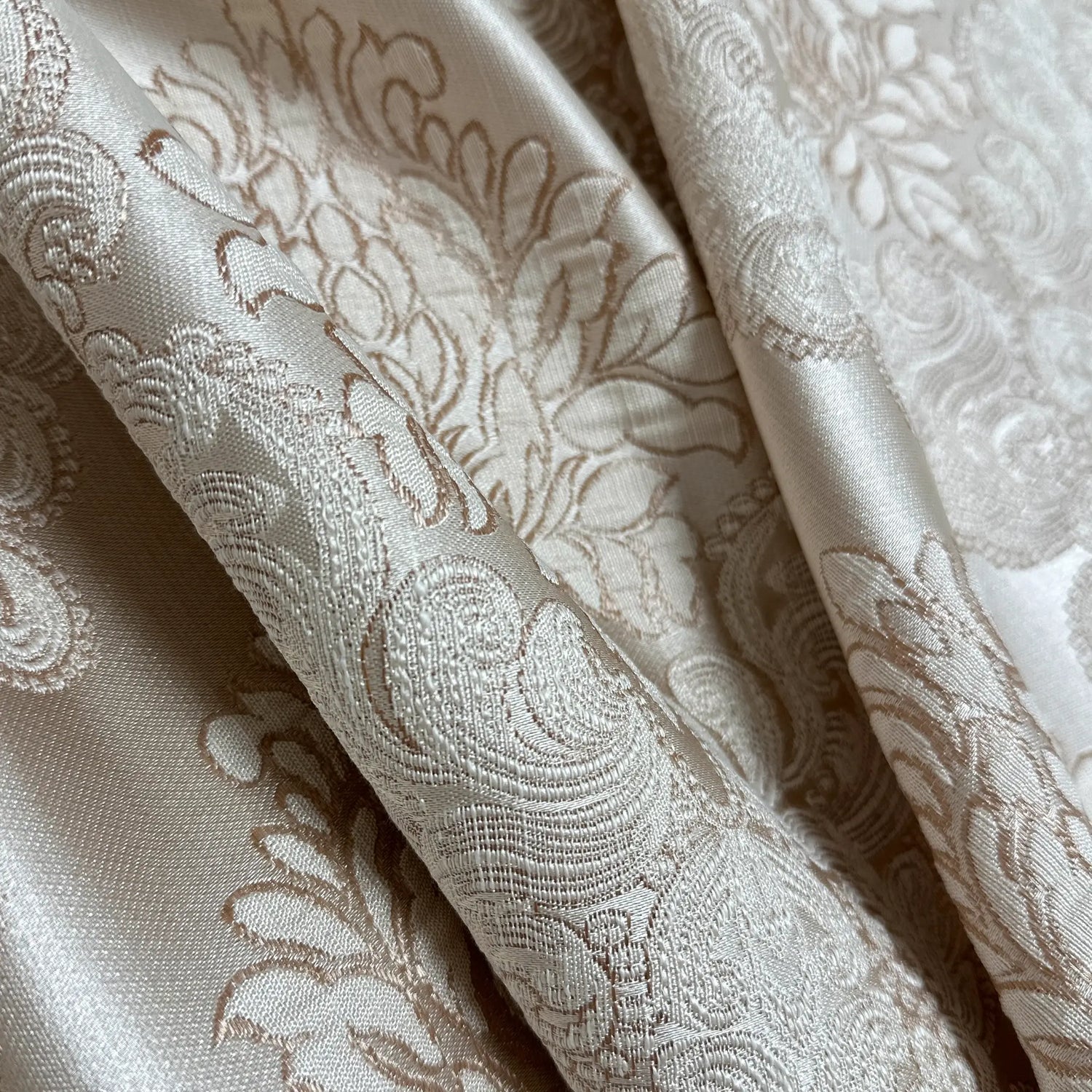 Jacquard Damask Curtains for Living Room, Ivory Gold, Custom Made in Vintage Victorian Style